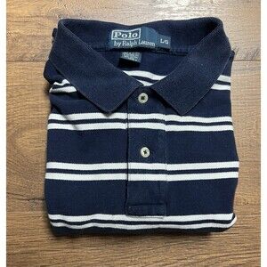 Vintage Polo Ralph Lauren Shirt Mens L Striped Blue White 90s Red Pony Short Slv